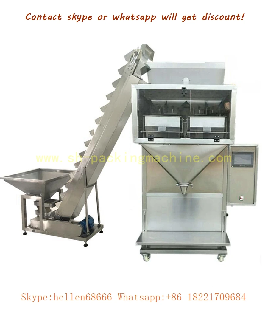 semi auto granule filling machine with elevator,2 hopper scales weigher 2kg,sugar,seeds,nut weight filling machine CE