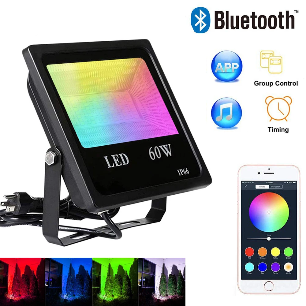 

60W RGB Floodlight Bluetooth 4.0 APP Group Control Outdoor Wall Flood Light IP66 Waterproof Outdoor Garden Scene Landscape Light