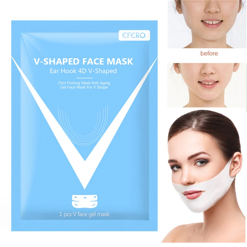 2PCS 4D Ear Hook V-shaped Face Mask Chin Firming Slimming Gel Face Masks Lifting Face Mask Bandage Double Chin V Shape Face Mask