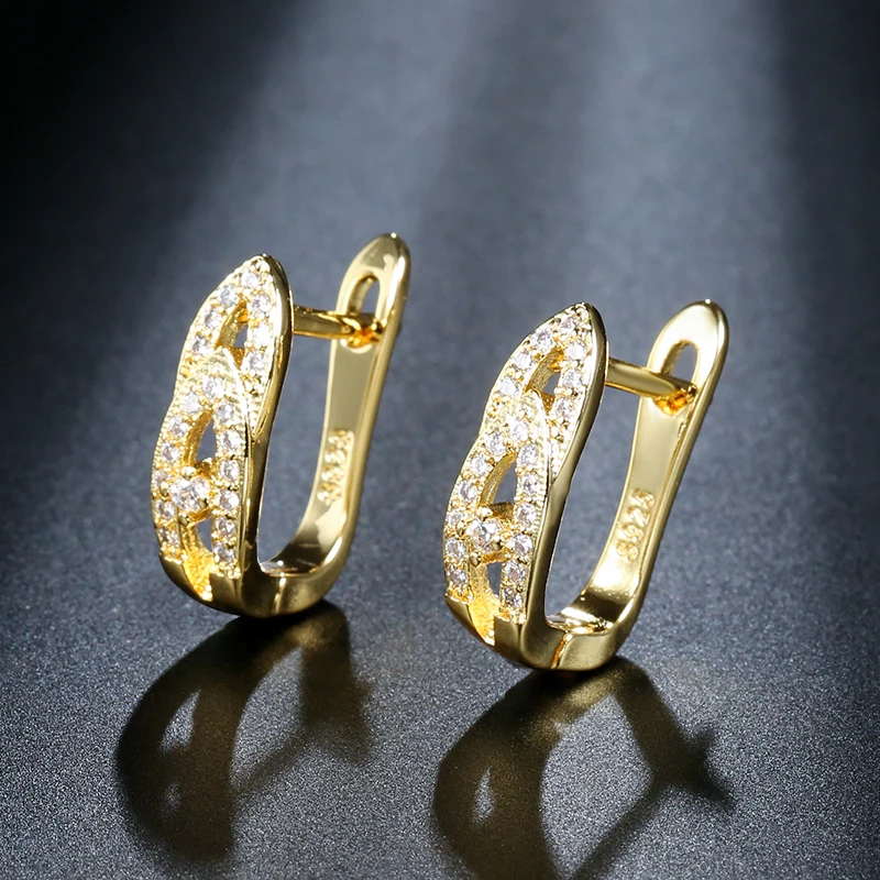 Kinel Trendy Crystal Flower Stud Earring For Women Paved Cubic Zirconia Gold Color Stud Earrings Engagement Wedding Jewelry