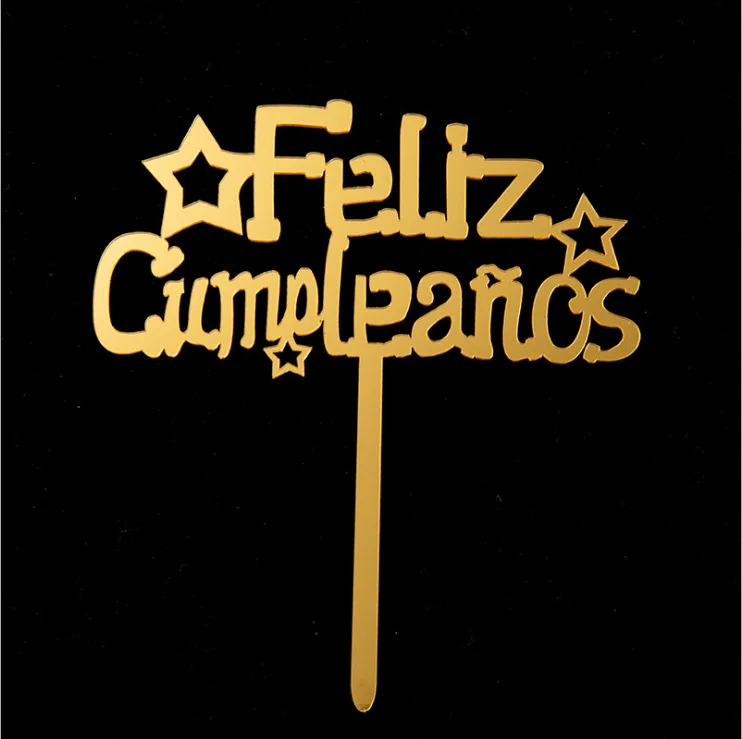 INS 새로운 스페인어 Feliz Cumpleanos 케이크 토퍼, 아크릴 생일 축하 케이크 토퍼, 생일 기념일 파티 케이크 장식