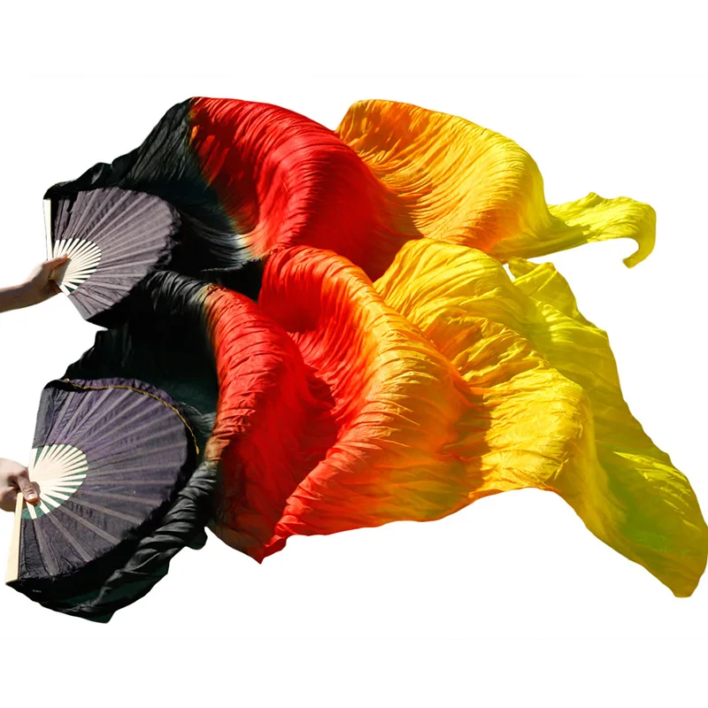 Wholesale 1 Pair 100% Real Silk Belly Dance Silk Veil Fans Classic Size Bamboo Ribs Silk Fans Dance Performance Props Customized