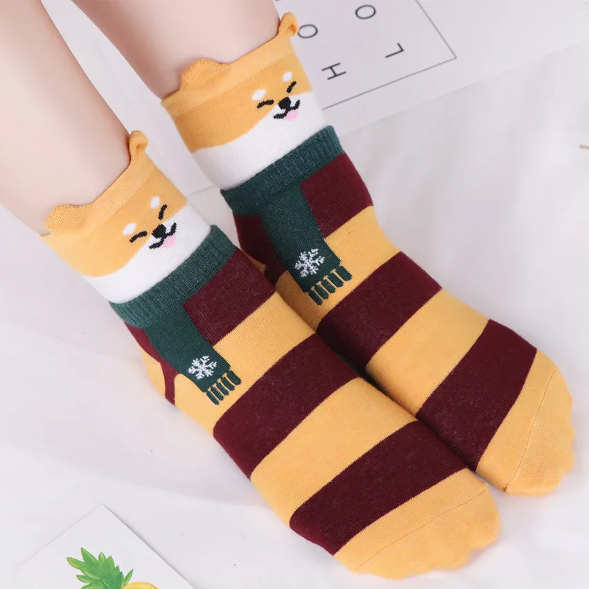 2021 Autumn  Winter Socks New  Straight-Board  Cartoon Series Cat and Dog Cute Christmas Socks In The Middle Cotton Recommended