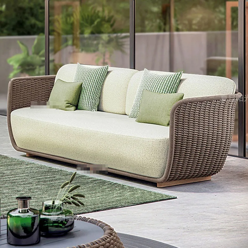 Outdoor rattan sofa waterproof sunscreen combination garden patio terrace sun room outdoor leisure  chair