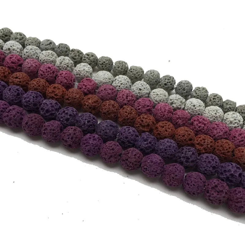 Natural Lava Volcanic Rock Stone Beads Rubber Colorful Round Loose Spacer Bead For Jewelry Making 6 8 10mm DIY Women Bracelets