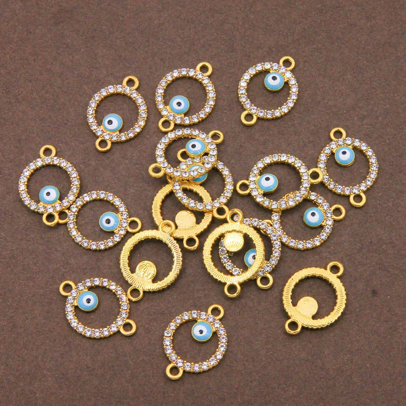 6pc Evil Eye Rhinestone Bracelet Findings Two Holes Connectors Jewelry Making Women DIY Charms Eardrop Anklet Accessory