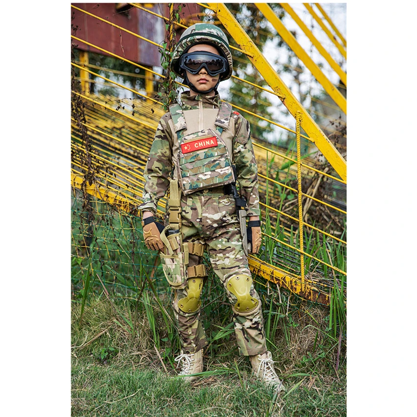 WW2 Teenager Boys  Uniform Tactical Combat Jacket Pants Men Camouflage CP Jungle Print 2PCs Kids Special  clothes