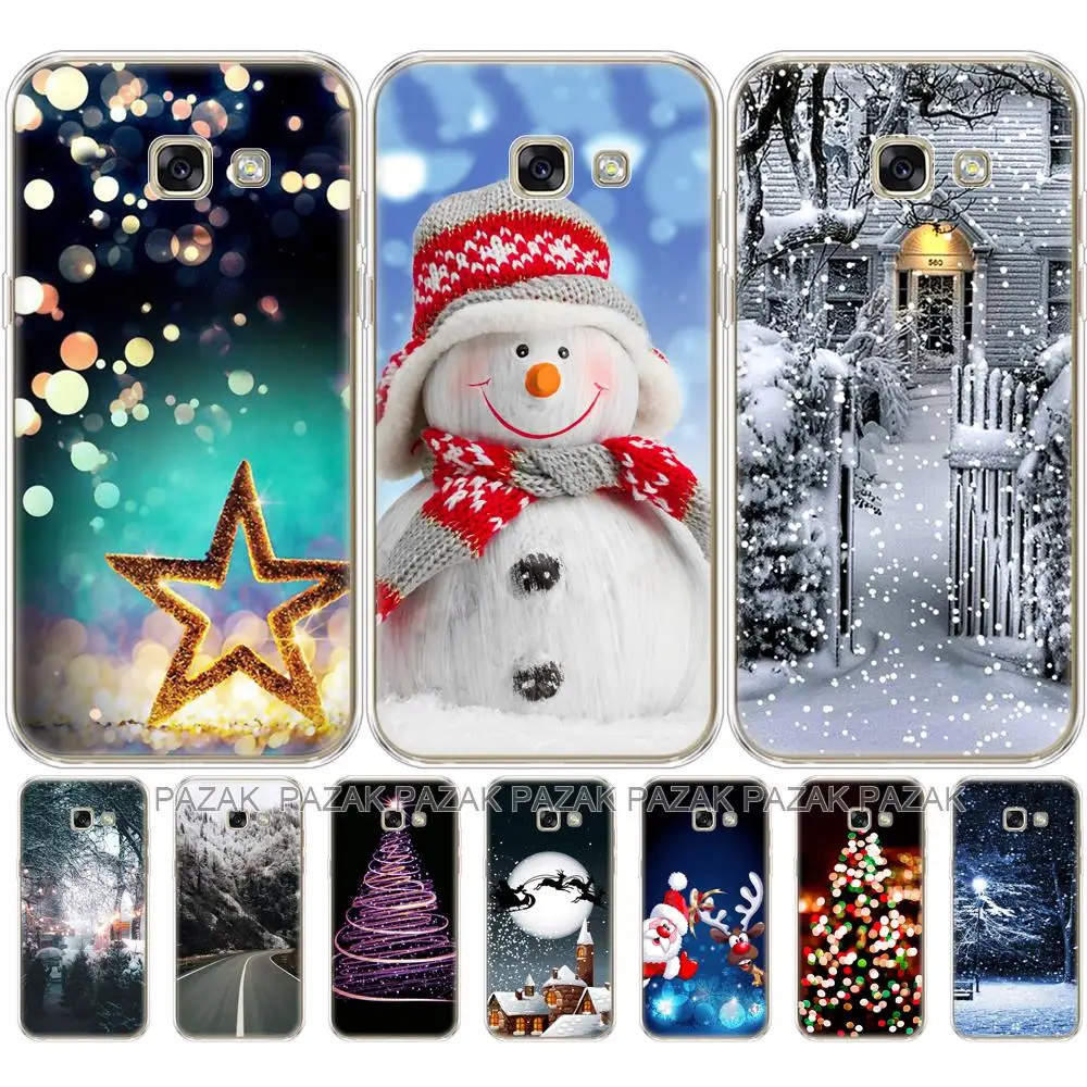 For Samsung Galaxy A3 2017 Case A320 A320F Back Phone Cover FOR Samsung A3 2017 Coque Bumper winter christmas snow tree new year