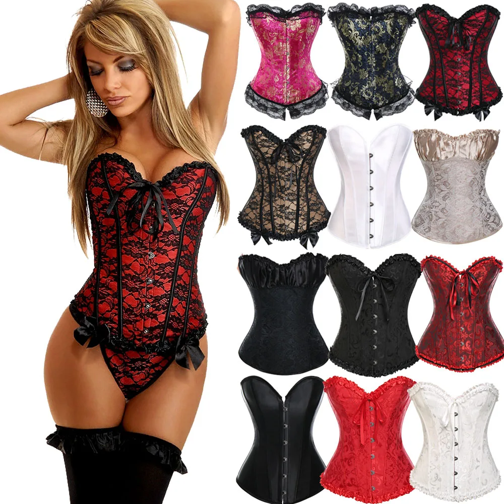 

X New Steampunk Steel Boned Lace up Back Sexy Body Bustier Overbust Corset Women Waist Cincher Corsets Black Plus Size Corset