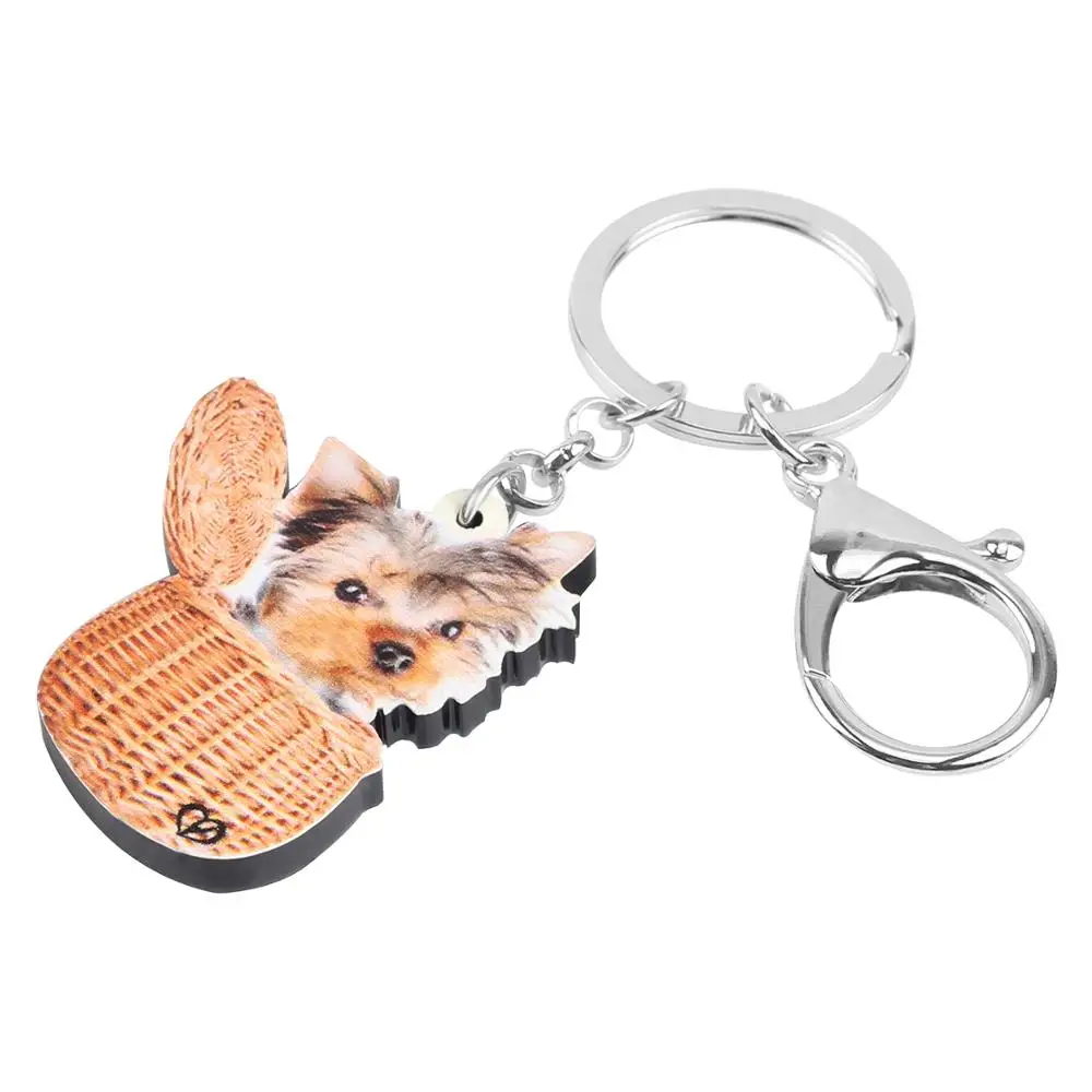 Bonsny Acrylic Brown Cute Yorkshire Dog Keychains Key Ring Pet Animal Key Chain Jewelry For Women Kids Girls Gift Car Accessory