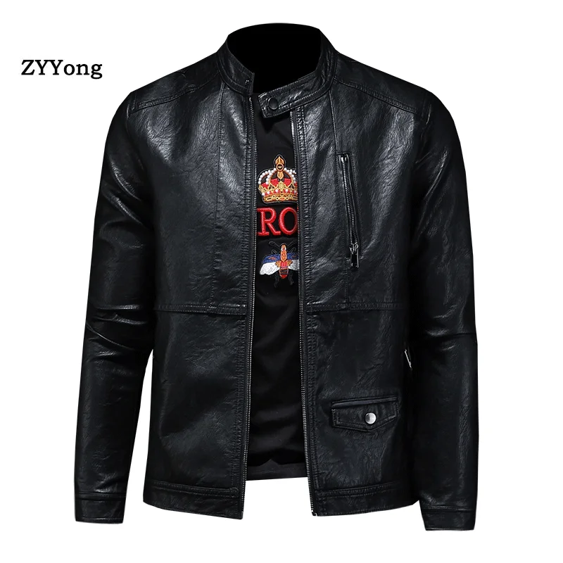 

2020 Autumn Winter Leather Jackets Men Autumn Solid Stand Collar Fashion Men Jacket Plus Size M-XXXXL
