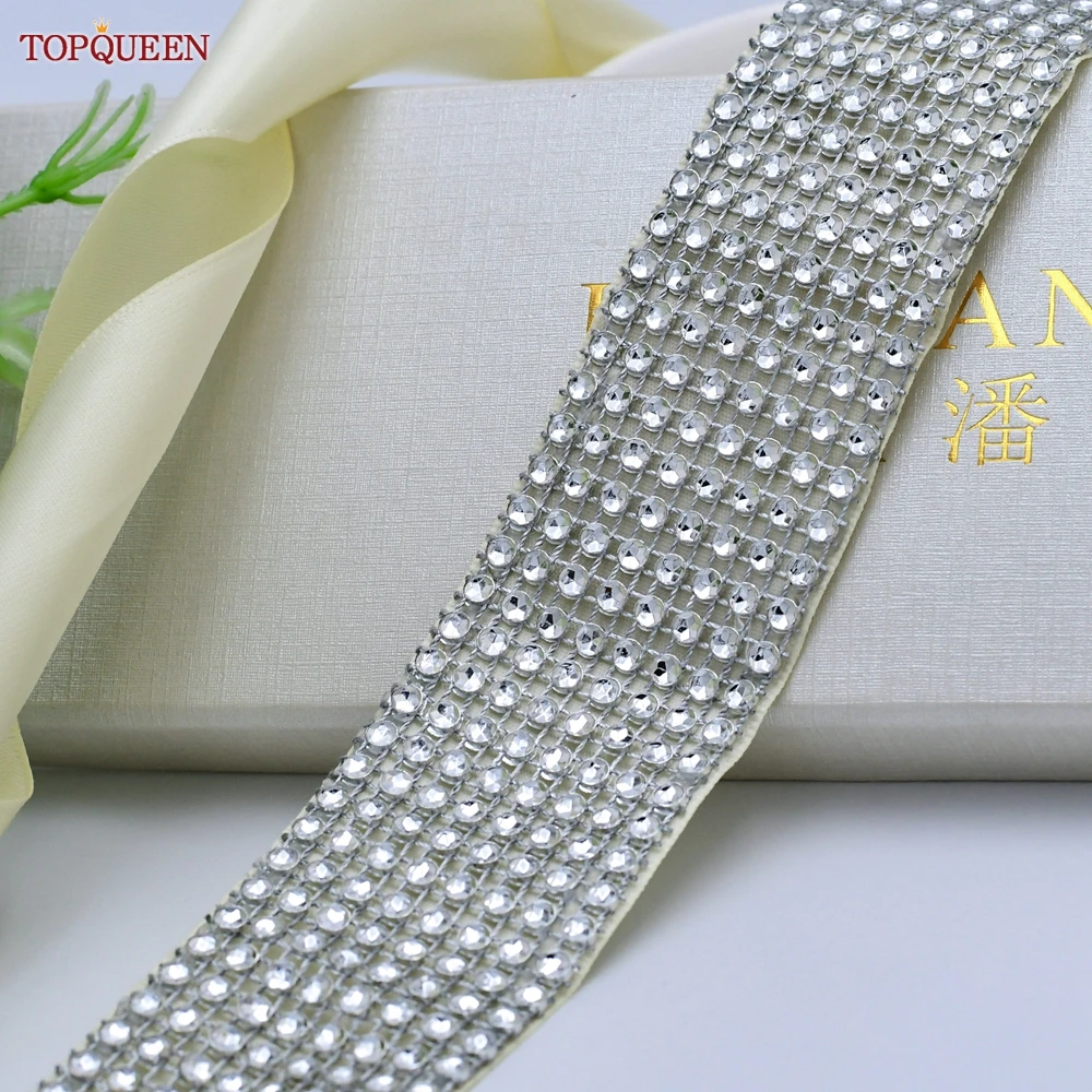 

TOPQUEEN S19-4 Sparkly Wedding Bride Belt Sequin Crystal Applique Women Female Bridal Bridesmaid Dress Gown Ribbon Sash Shiny