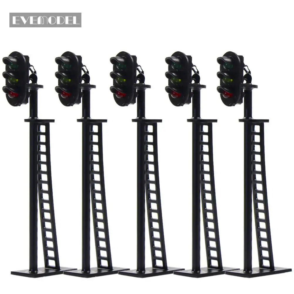 

JTD04 5pcs Model Railway 1:87 3-Light Block Signals Green/Yellow/Red Traffic Signal Lights HO Scale 6.5cm 12V Led New