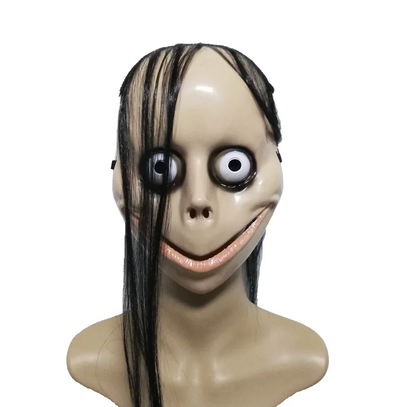 New Halloween Horror With Long Hair MO MO Mask Funny Mask V-shaped Mouth Mask With Hair Female Ghost Mask Roleplay MO Mask Masks