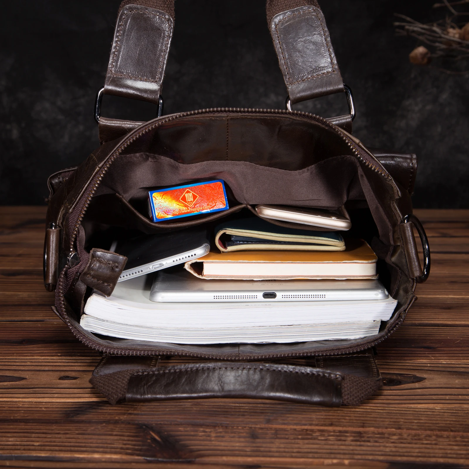 Men Oil Wax Leather Antique Retro Business Briefcase 12\