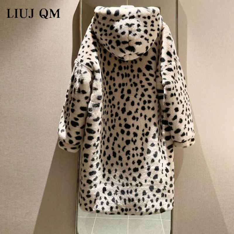 Imagem -05 - Cabolsa de Pele Sintética com Estampa Leopardo para Mulheres Parka Quente Cabolsa Peludo com Capuz Grande Roupas de Inverno Novo