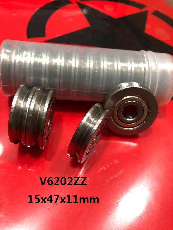 10pcs V6202ZZ V 6202 ZZ 6202VV 15x47x11 mm V groove ball bearing guide track roller wheel pulley bearing 15*47*11