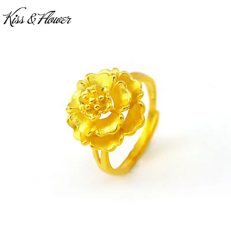 KISS&FLOWER Gold Vintage Flower Open Ring For Woman Birthday Wedding Party Christmas Bride Mother Girlfriend Ladies Gifts RI14