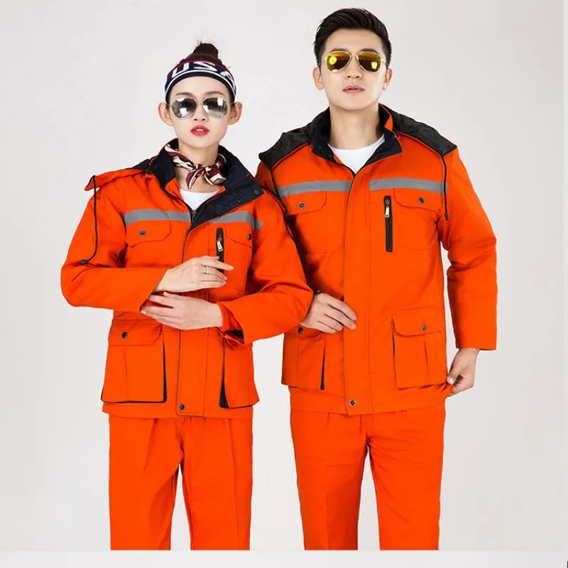 

Winter Working Clothing For Men Women Detachable Cotton Padded Working Jacket Hooded Jacket Coat Multi Pockets Warm Thick Tops5x