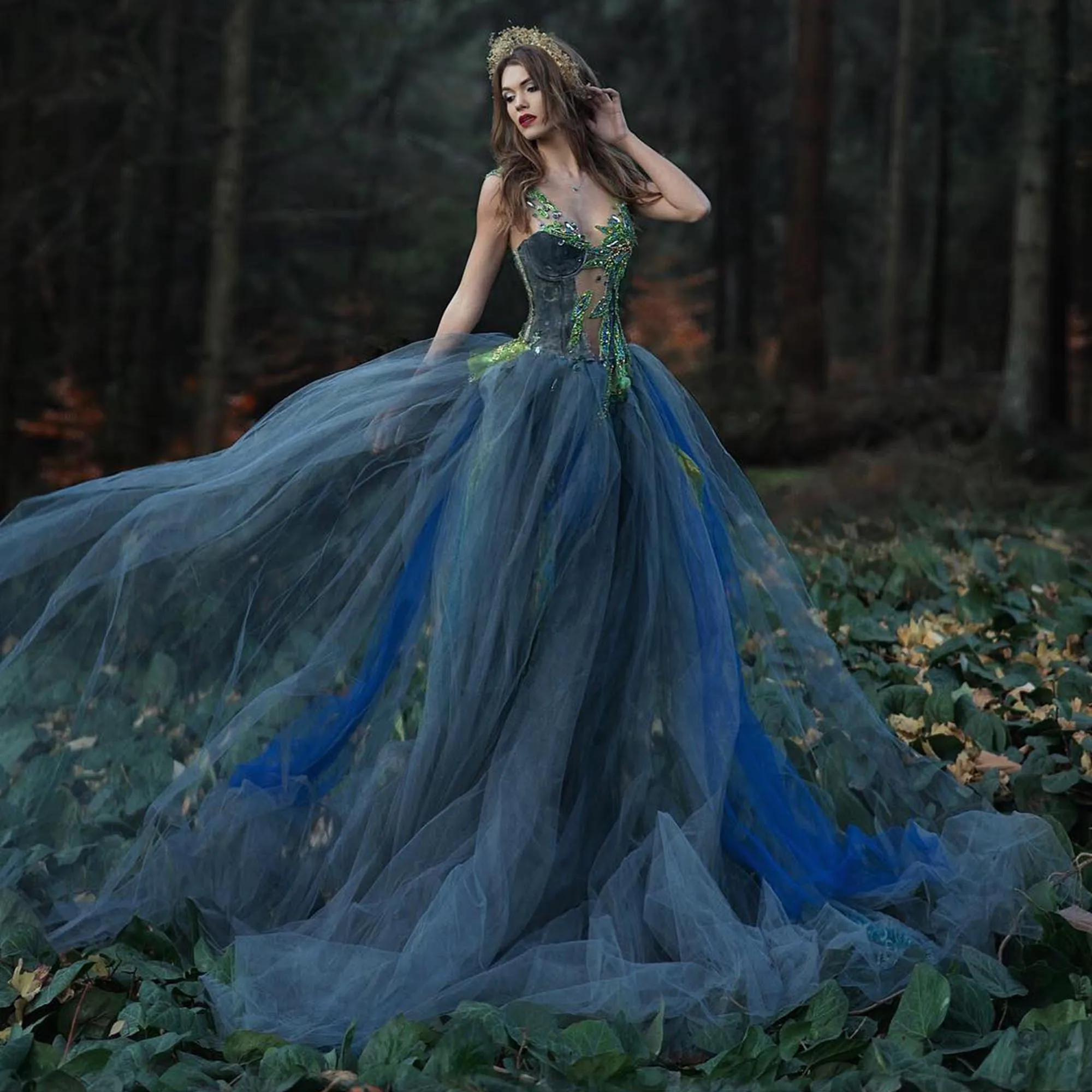 Vestido de tul con cuentas de cristales verdes, traje de noche gris, elegante, en capas, para sesión de fotos, exuberante