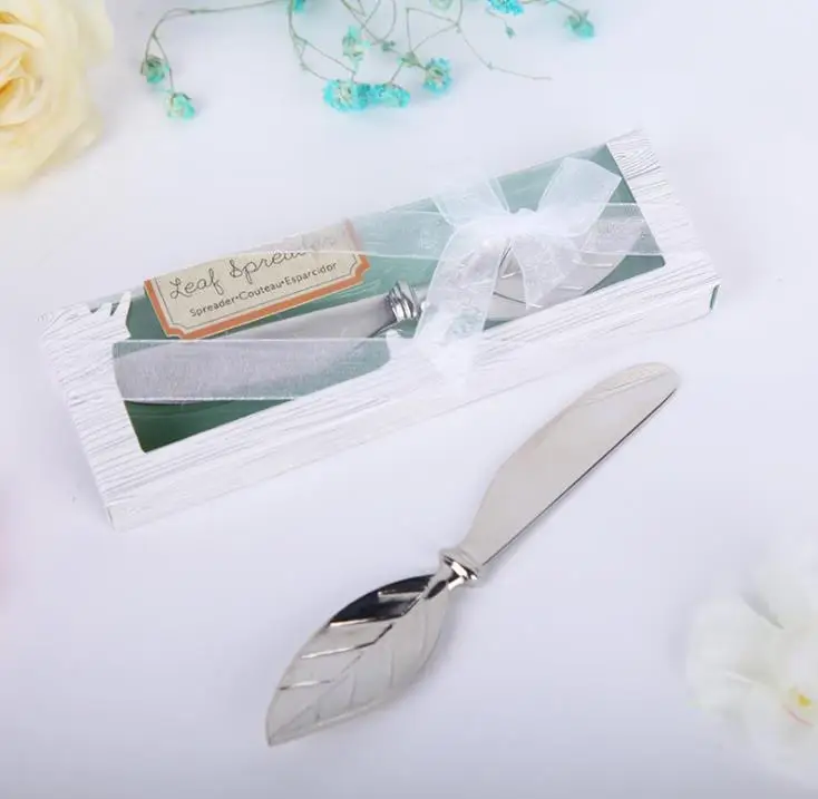 100pcs Chrome Leaf butter knife Spreader Valentines Day gift Christmas wedding favors SN1003