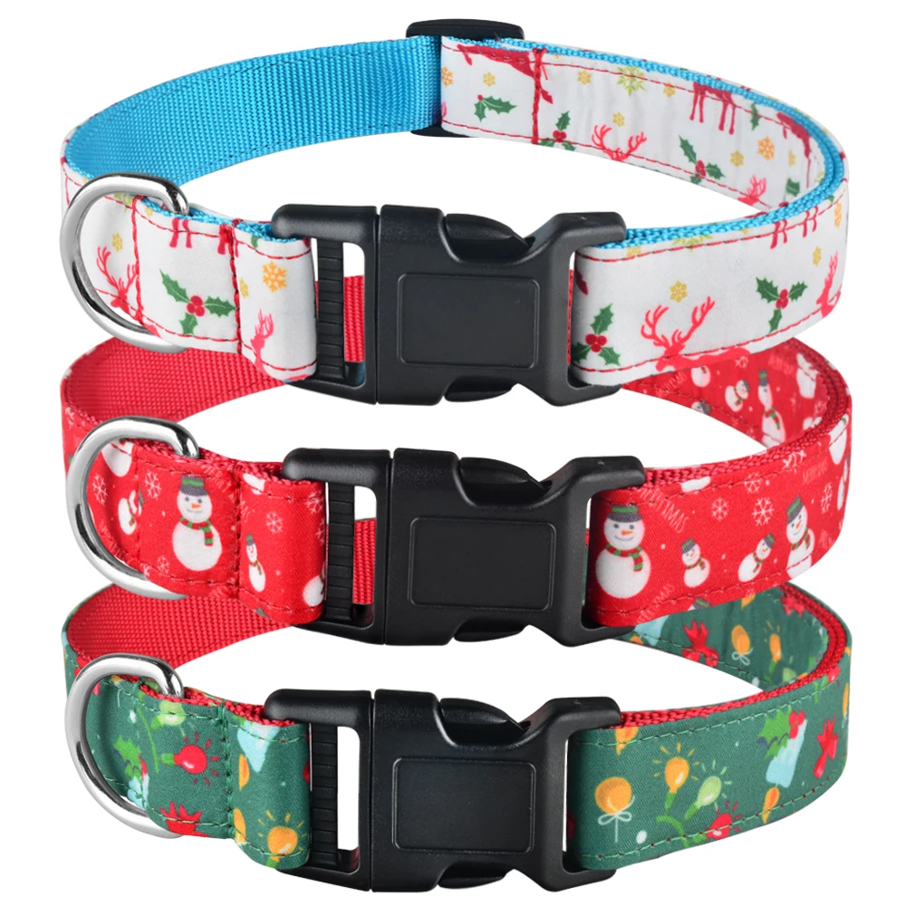 Christmas Dog Collar Adjustable XMAS Durable Nylon Printed Boy Girl Collar Perro Chihuahua Nylon Necklace Puppy Gift