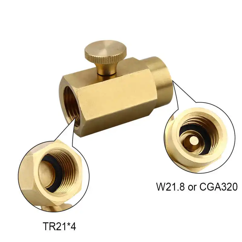 Soda Bottle Cylinder Convert Kit Brass Adapter for Refill Co2 Gas, Soda Inflatable Valve Connector for Interface W21.8 / CGA320