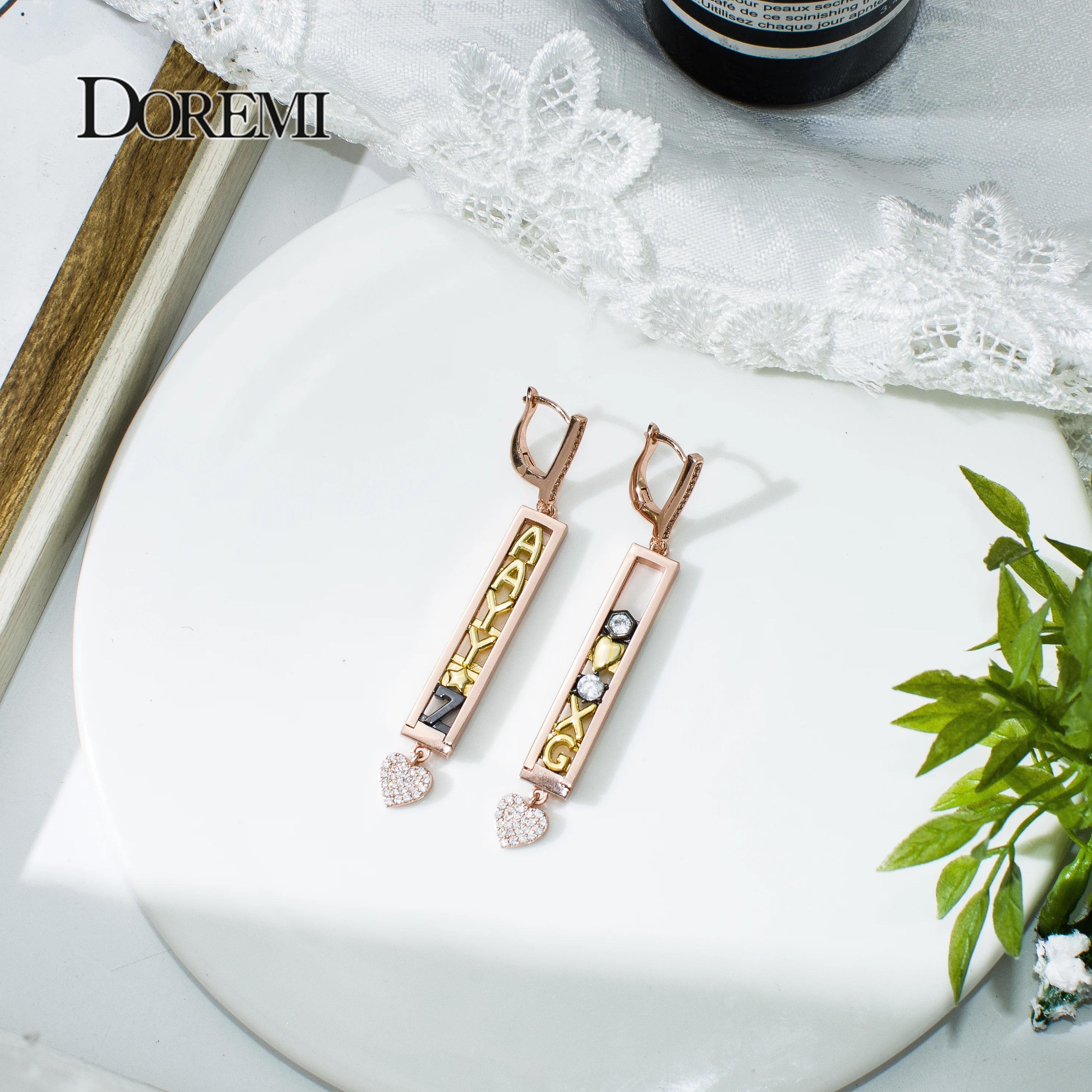 DOREMI Unique Custom Letter Earrings with Slide Charms Copper Personalized DIY Slider Drop Earrings With Cute Names Women Gifts