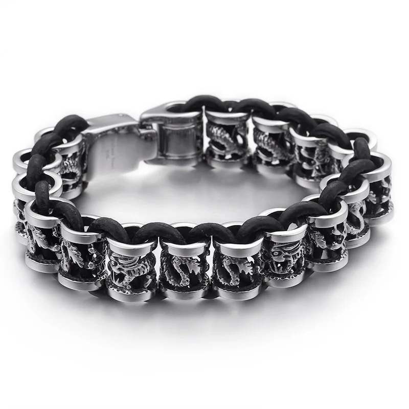 

Dragon titanium steel bracelet personality tide male hand leather rope jewelry domineering retro student jewelry