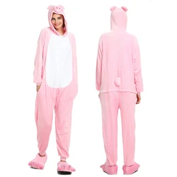 Rosa porco animal onesies flanela dos desenhos animados cosplay pijamas adulto feminino inverno homewear macacão coral velo nightwear