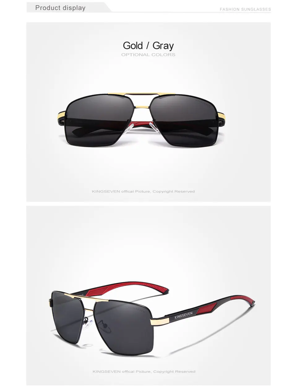 KINGSEVEN Marke Neue Polarisierte Männer Sonnenbrille Quadratischen Aluminium Rahmen Männliche Sonnenbrille Fahren Angeln Brillen Zonnebril N7719 – Detail 5