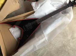 Black V Shaped Electric Guitar with Tremolo,Rosewood Fretboard with 24 Frets