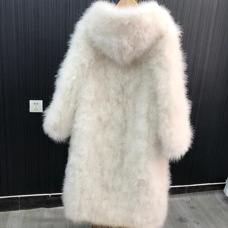 Length with cap Fluffy Feather marabou Jacket  Winter Womens Clothing Outerwear Warm Coat Eveningwear Wife's gift Turkey feather