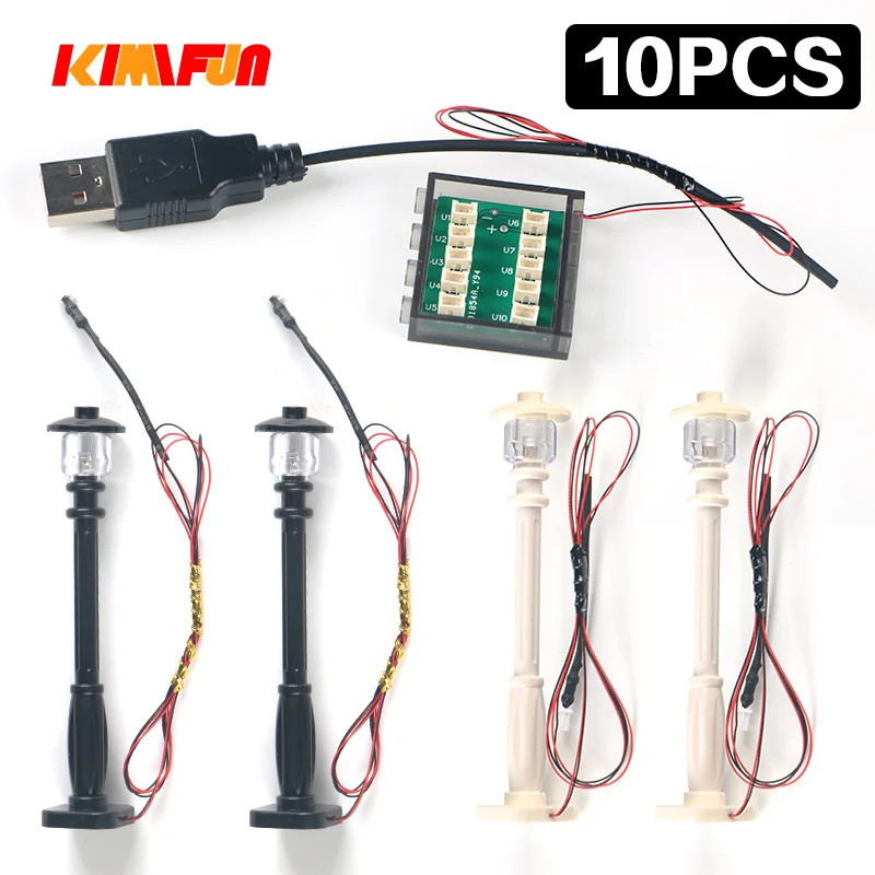 Lámpara LED de bloques de construcción DIY, 10 piezas, 2 pines, 1x1, 1x4, accesorios MOC, ladrillo, USB, calle de alta tecnología, Hub 10 en 1,