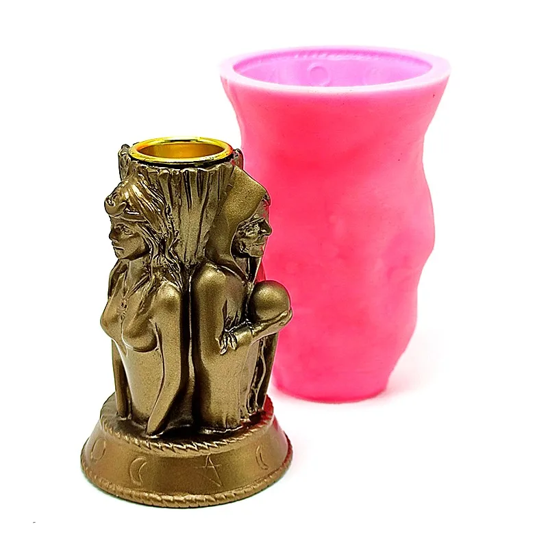 Silicone mold witch goddess candle holder diy concrete resin plaster model making mold Halloween decoration tool