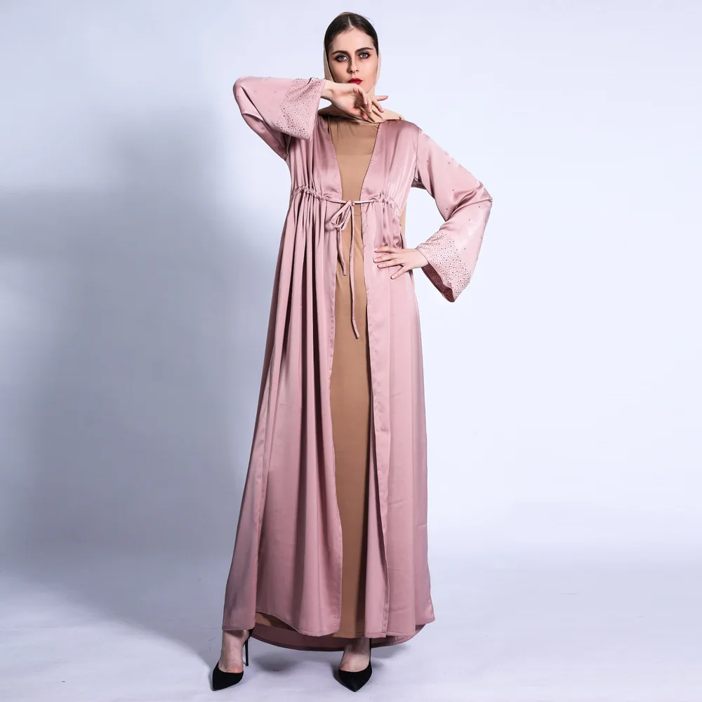Satin Kimono Abaya Dubai Open Abayas Turkey Kaftan Women Muslim Dress Cardigan Islamic Clothing Eid Ramadan Gown Robes Jalabiya