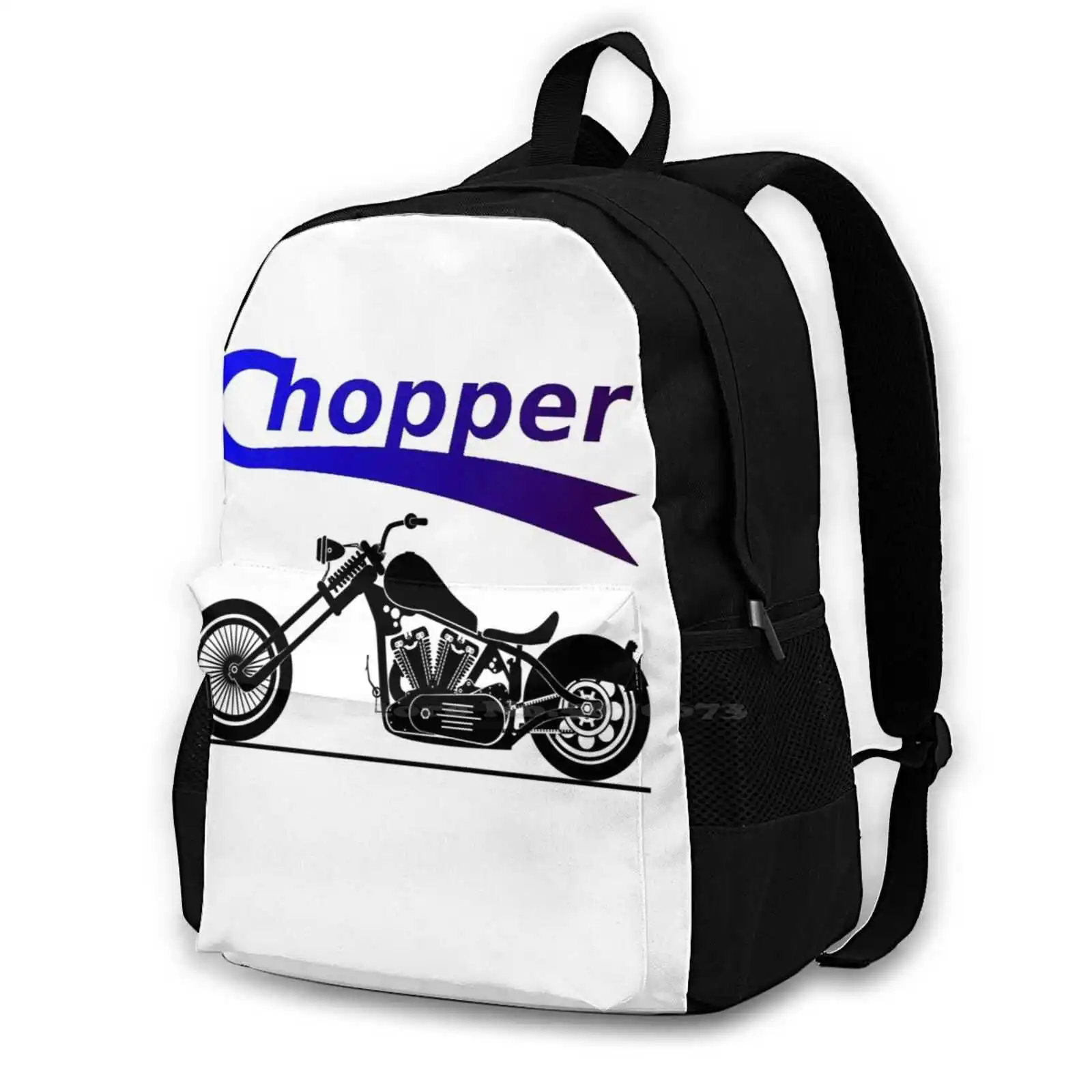 Chopper. Motorcycle. Bike. Backpack For Student School Laptop Travel Bag Bike Bikes Biker Bikers Road Roads Engine Engines Old