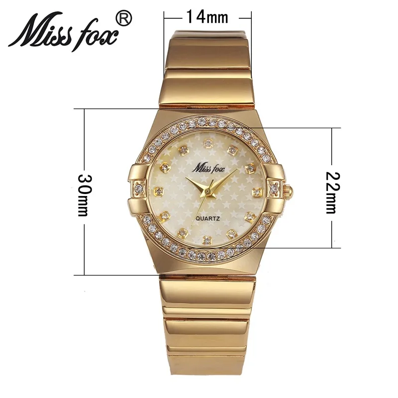 Imagem -04 - Missfox Relógio de Pulso de Quartzo Feminino Relógios Elegantes para Mulheres Diamante com Numerais Romanos Concha de Pérola Clássico Dourado e à Prova Dágua