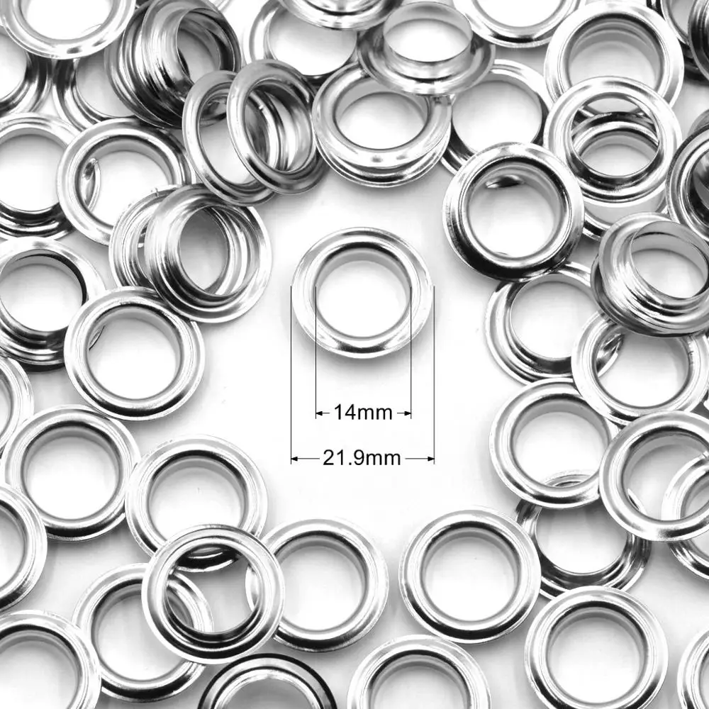 KALASO 30sets 14mm Brass Material Silver Color Flat Edge Grommet Eyelet With Washer Fit Leather DIY Craft Shoes Belt Cap