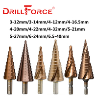 Drillforce Cobalt Step Drill Bits HSSCO M35 Spiral Straight Grooved Triangle Hex Quick Change Shank Stainless Steel Hole Cutter