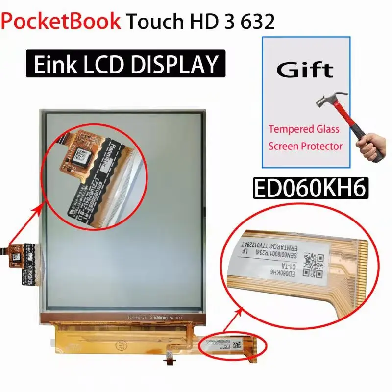 

6 inch ED060KH6 Touch Panel and lcd display For PocketBook Touch HD 3 632 Pb632 screen with Backlight For Pocketbook 632 Aqua