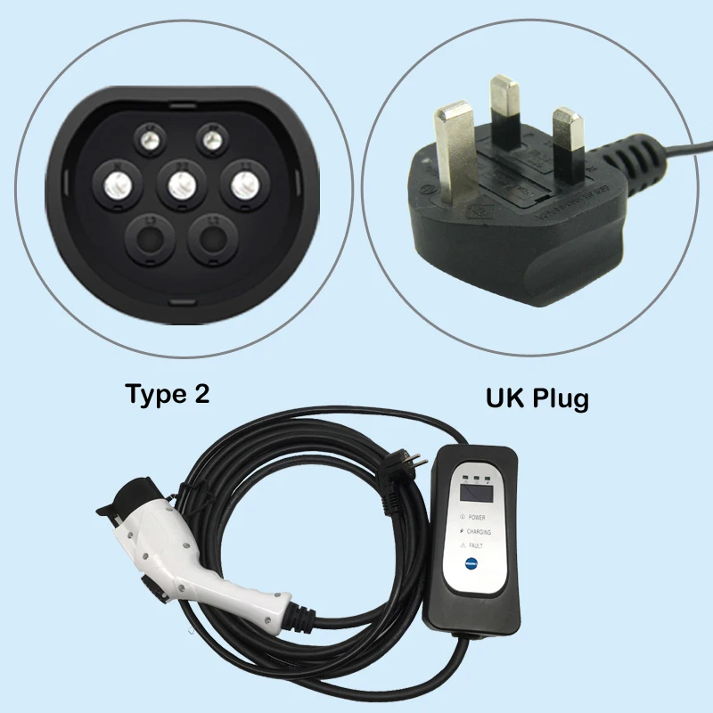 ev cable Type 2 evse kit level 2 UK plug 5.5 Meter ev charger cable for electric vehicle