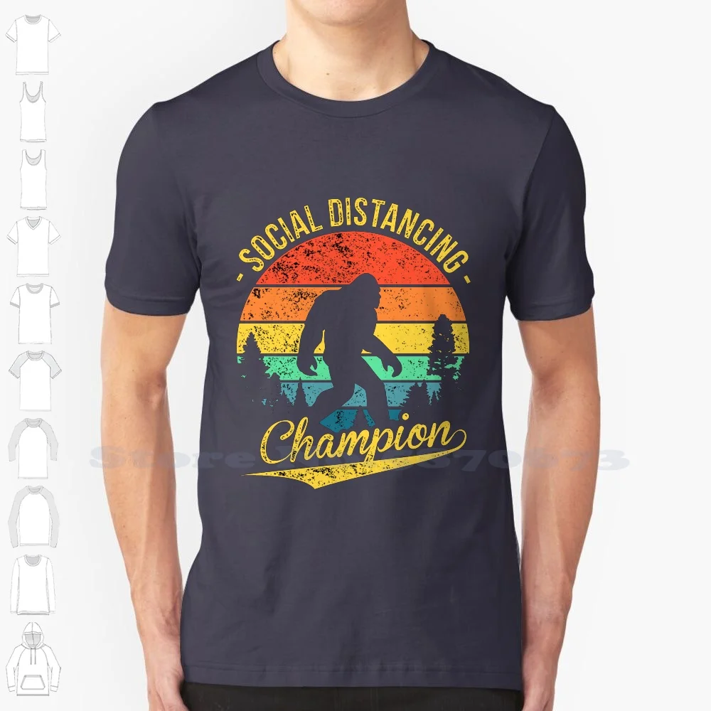 Social Distancing Champion 100% Cotton T-Shirt Social Distancing Champion Funny Quarantine Sasquatch Bigfoot Big Foot Social