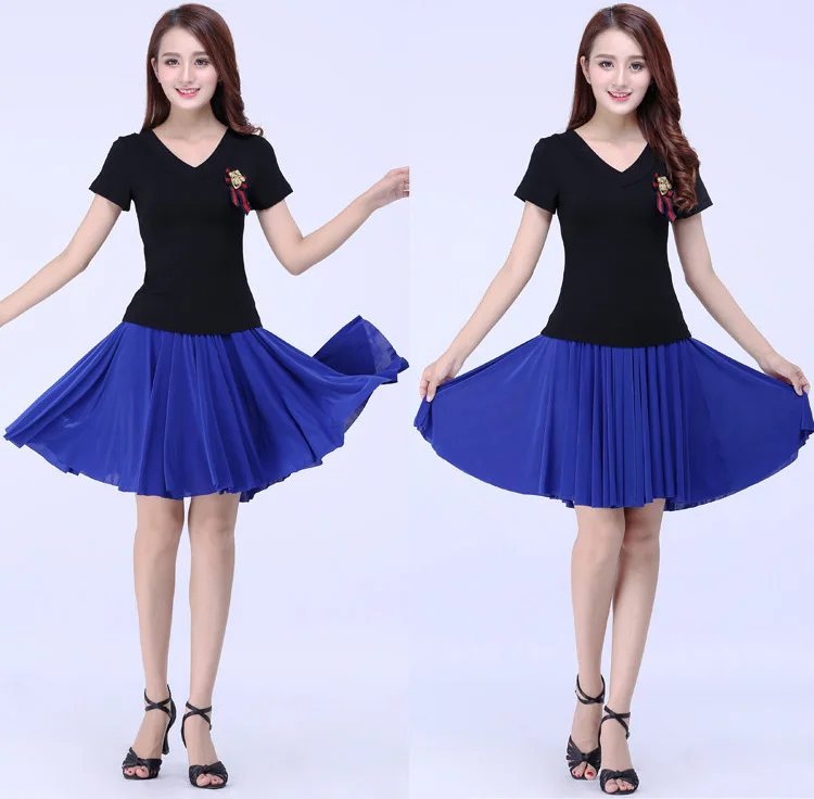 ละตินกระโปรงผู้หญิงห้องบอลรูมเต้นรํากระโปรงสีดําฝึกผู้ใหญ่เต้นรําละตินเต้นรําเสื้อผ้าจีบกระโปรง