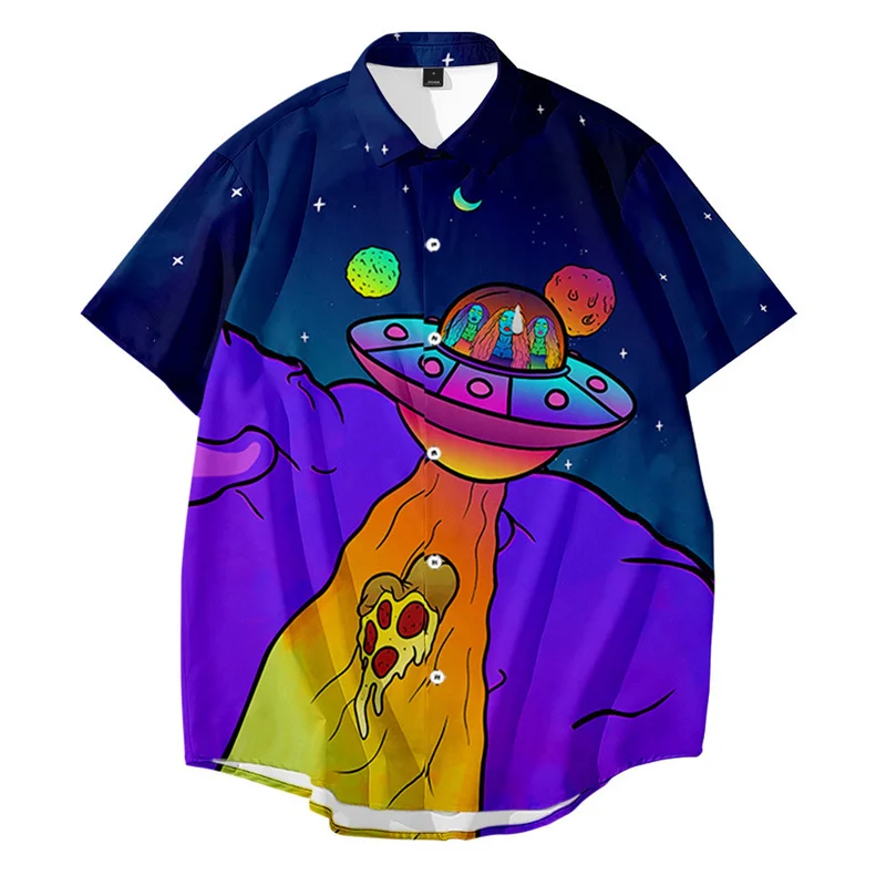 

Colorful aliens Fashion Mens Short Sleeve Hawaiian Shirt Fast drying Plus Size Asian Size Summer Casual Floral Beach Shirts Men