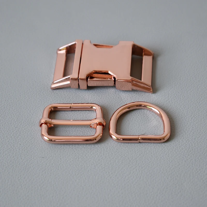 20 Suit  (Metal Buckle+Adjust Buckle+D Ring/Set)  25mm Webbing Metal Slider DIY Pet Collar Strap Bag Belt Accessory-Rose Gold