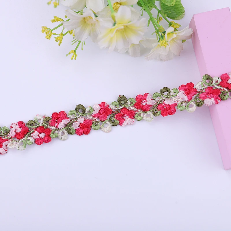 2Yards New INS 2CM Colorful Embroidery Lace Headwear Decoration Clothing DIY Color Embroidery Lace manual Sewing Accessories