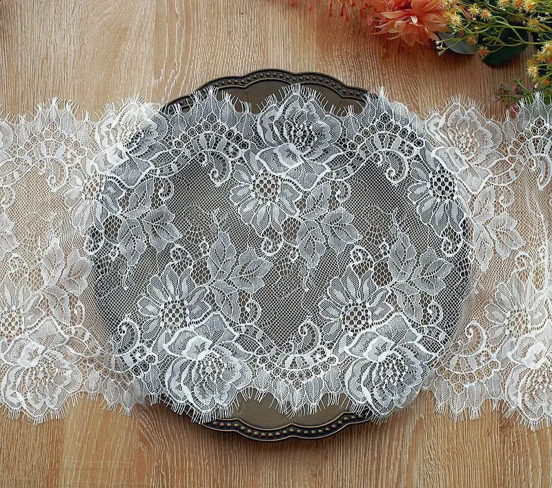 (3m/Lot) White Eyelash Lace For Needlework 27cm IDY Lace Trim Chantilly Sewing Fabric Lace For Sewing Clothes