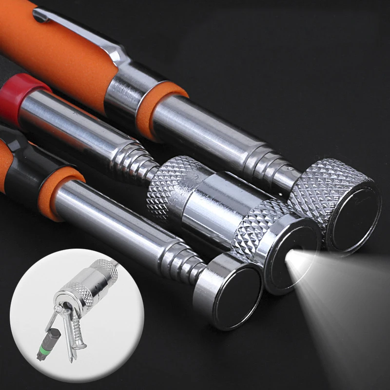 Telescopic Magnetic Pen with Light Mini Portable Magnet Pick Up Tool Extendable Pickup Rod Stick for Picking Up Screws Nut Bolt