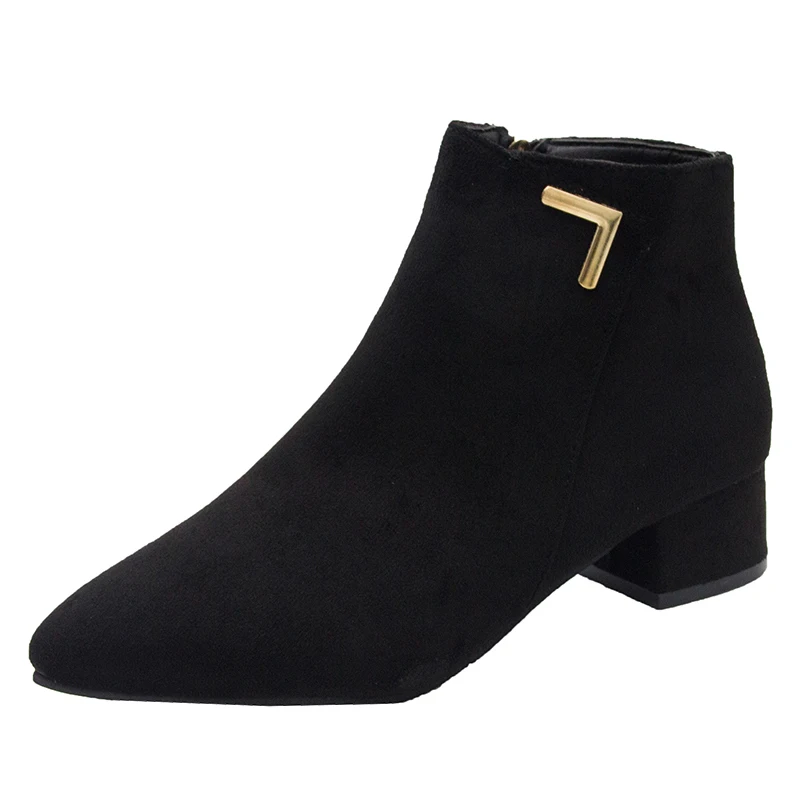 Stivali da donna di nuova moda Casual in pelle tacchi alti bassi scarpe primaverili stivaletti in gomma a punta da donna nero rosso Zapatos Mujer